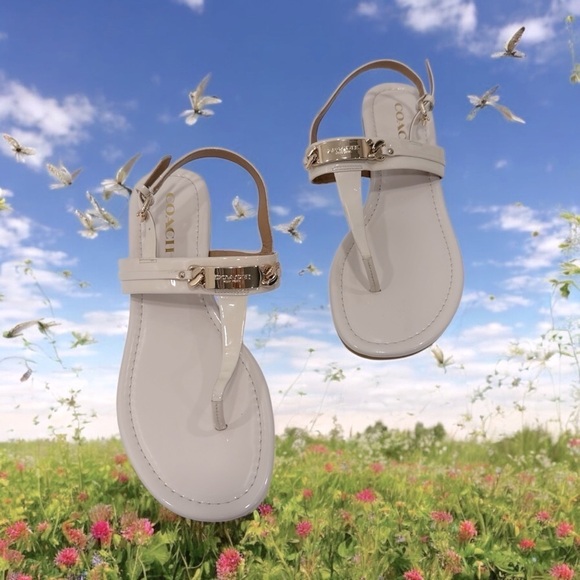 Coach Caterine T-Strap Thong Sandals Ivory patent leather size 9.5 B - Picture 10 of 12